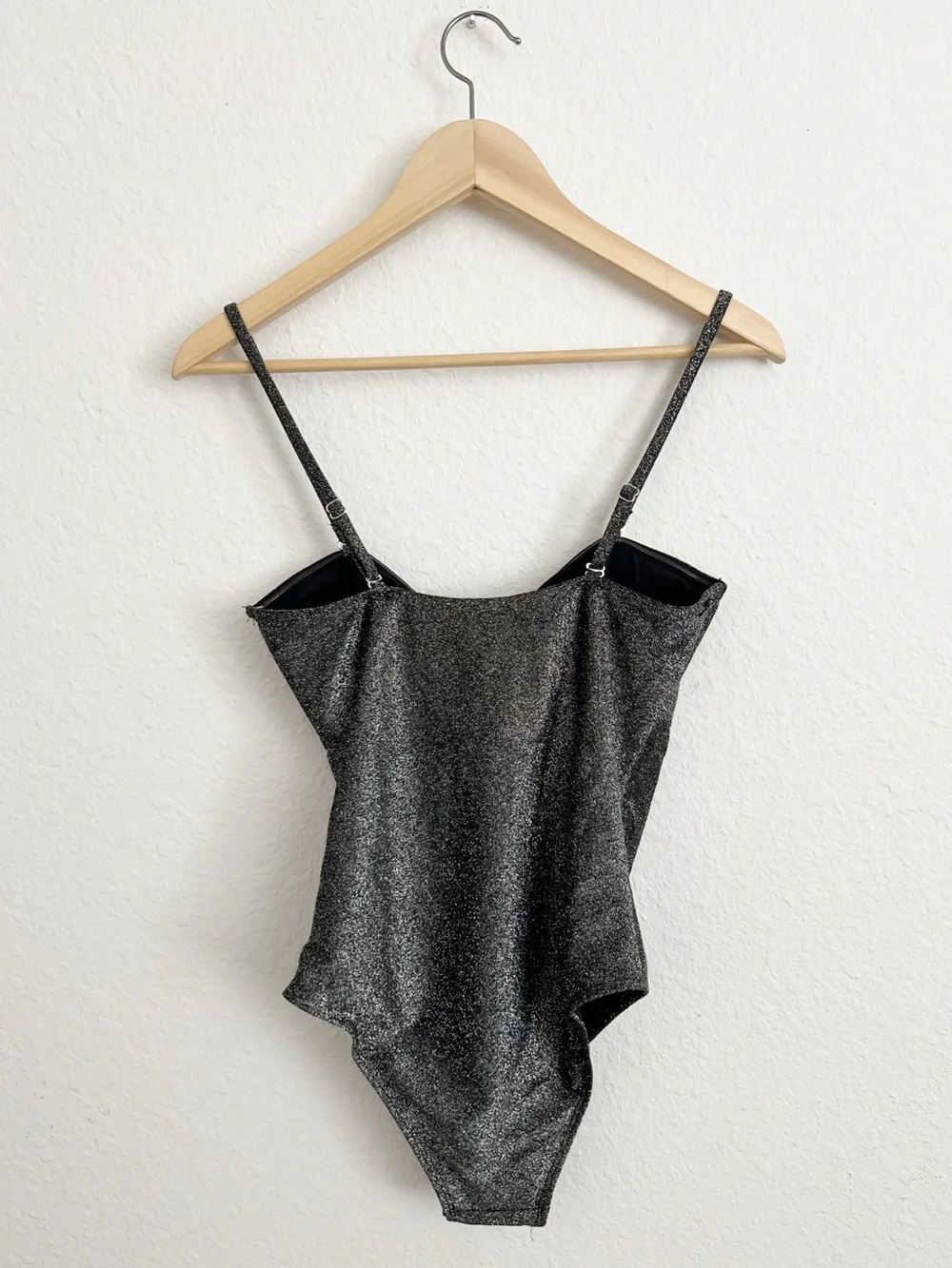 BETSEY JOHNSON Metallic Silver Glitter One-Piece Swimsuit NWT
